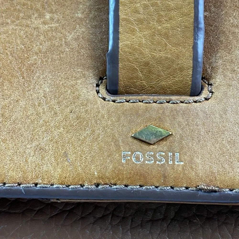 Fossil Kinley Brown Pebbled Leather Crossbody Bag Medium Satchel Brass Hardware
